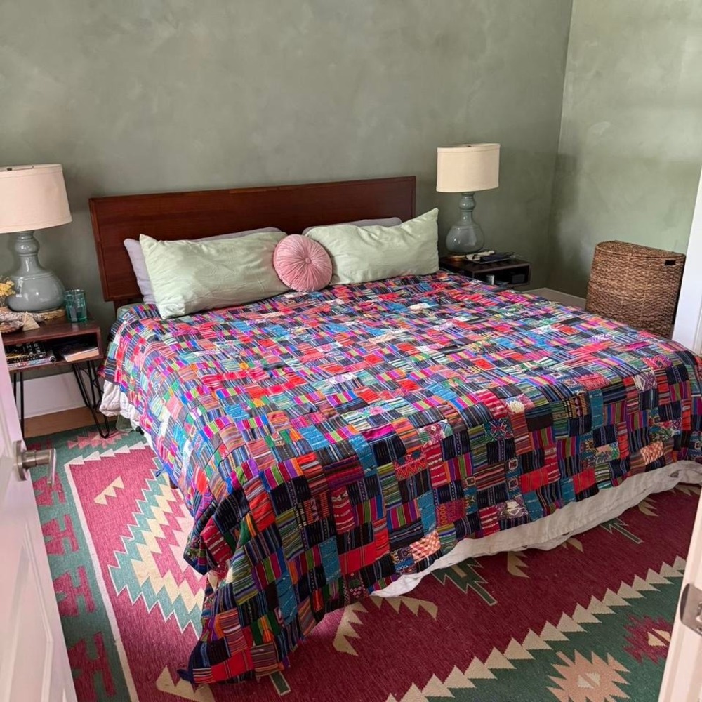 Colorful Patchwork Quilt Made with Embroidered Textiles